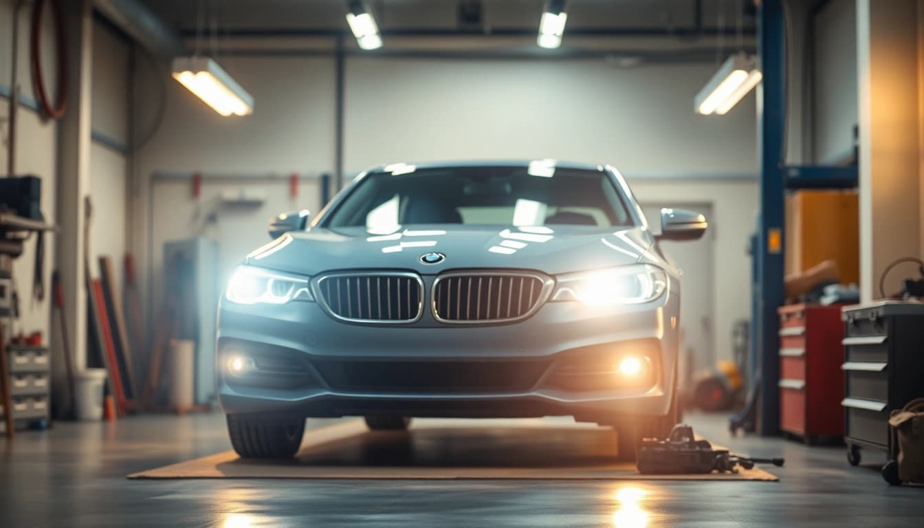 Dellenentfernung ohne Lackieren in Aktion: Professionelles Ausbeulen eines Autos ohne Farbschaden.