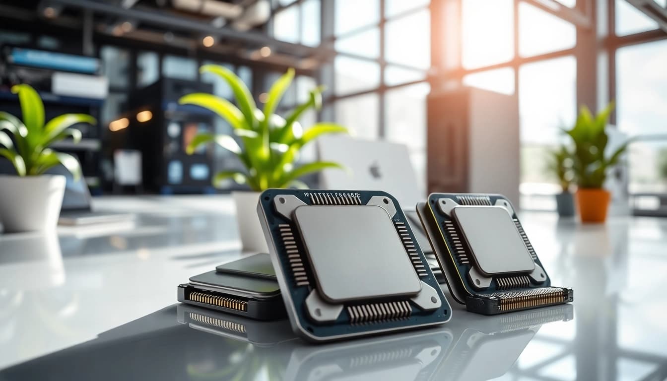 Prozessor Vergleich der verschiedenen Modelle im modernen Arbeitsplatz arrangiert.