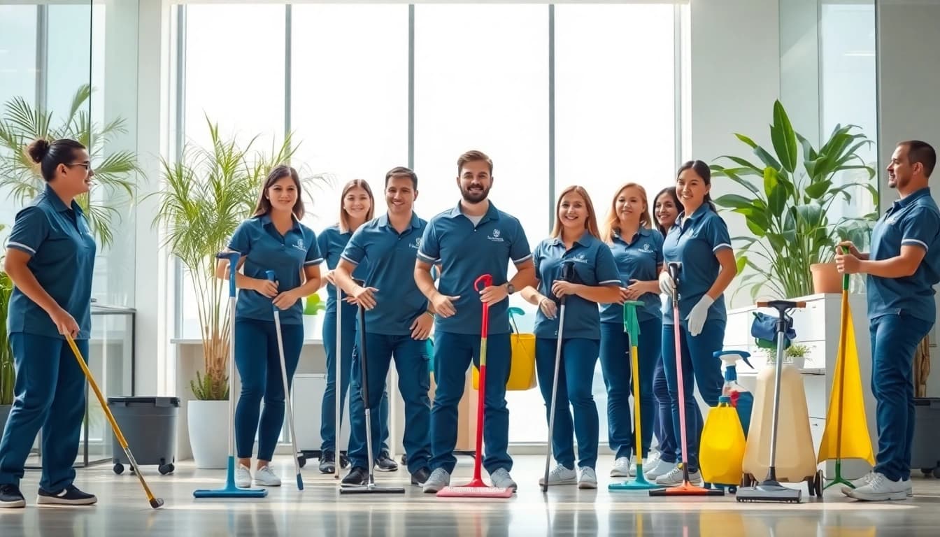 Gebäudereinigung Ulm: Professionelles Reinigungsteam in modernem Büro bei der Reinigung