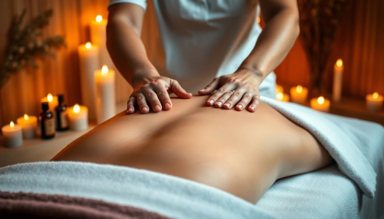 Aromaöl massage in Berlin, soothing therapist engaged in a relaxing massage session.