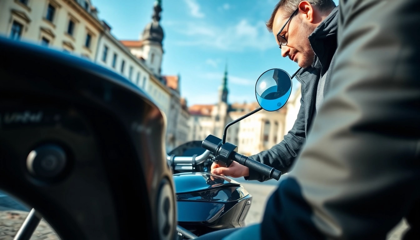 Fachgerechtes Motorradgutachten Augsburg mit einem Experten in einer urbanen Umgebung.
