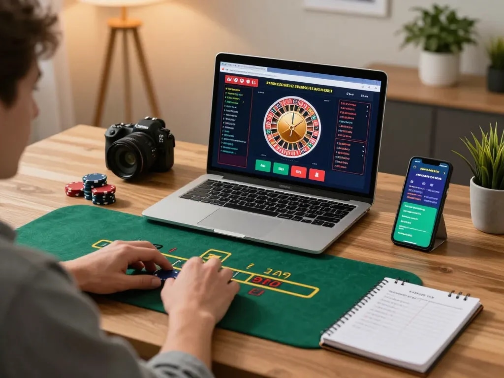 Engaged player at RR88 KJC enjoying live dealer blackjack on a laptop.