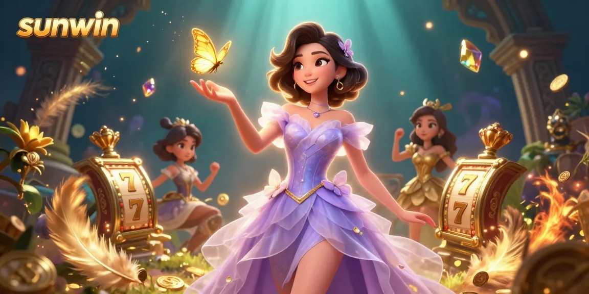Experience big wins with sunwin at this vibrant online casino illustration featuring slots and golden rewards.