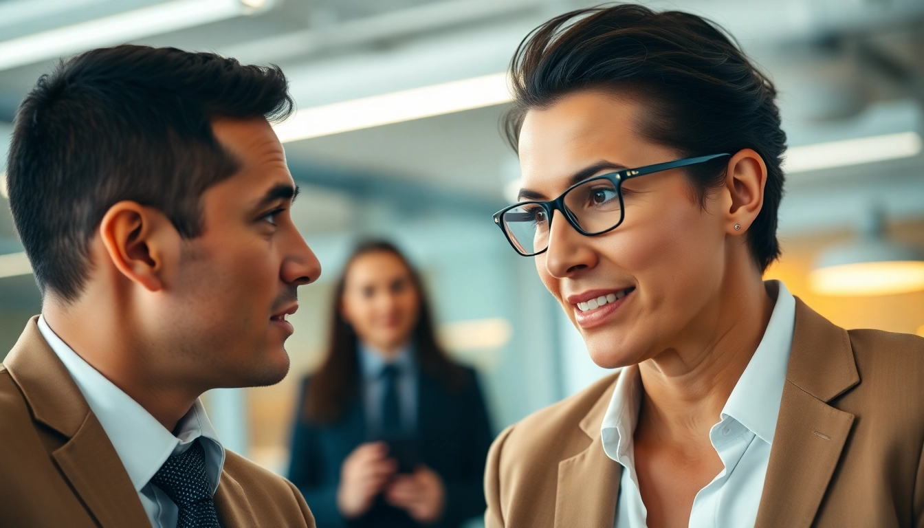 Headhunter engaging with a candidate in a modern office, showcasing professionalism and expertise.