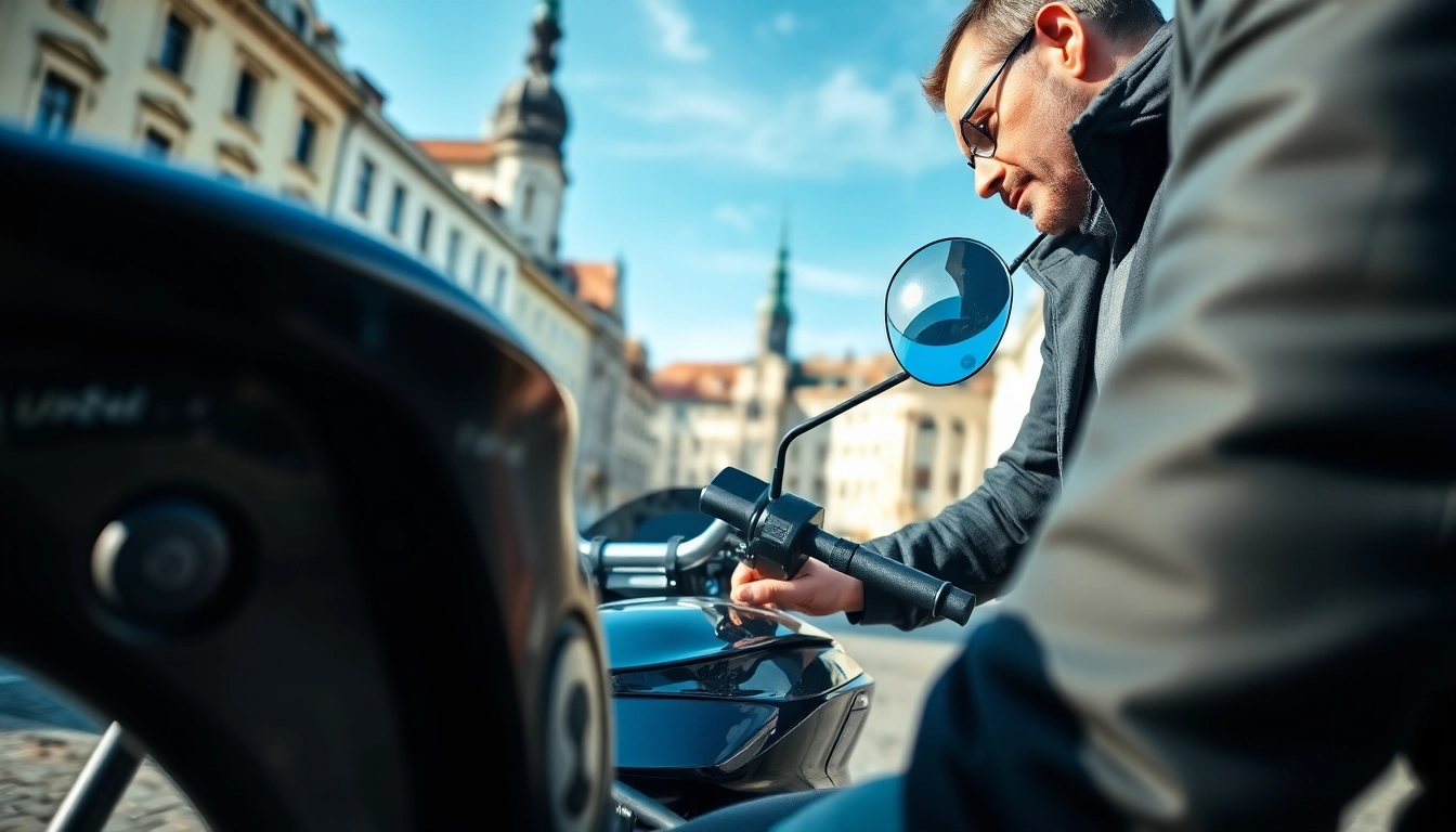 Fachgerechtes Motorradgutachten Augsburg mit einem Experten in einer urbanen Umgebung.