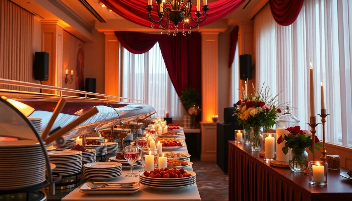 Showcasing a delightful partyservice arrangement with gourmet dishes elegantly displayed.