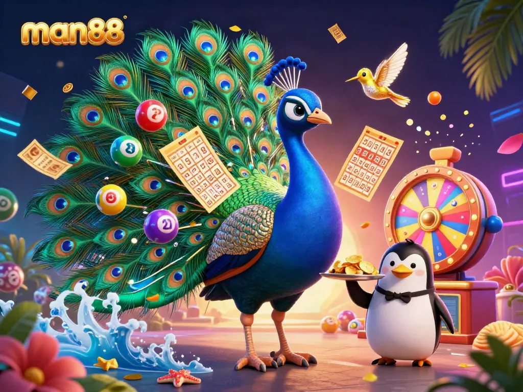 Spin winning possibilities with man88 as vibrant lottery balls bounce in a lively digital casino scene.
