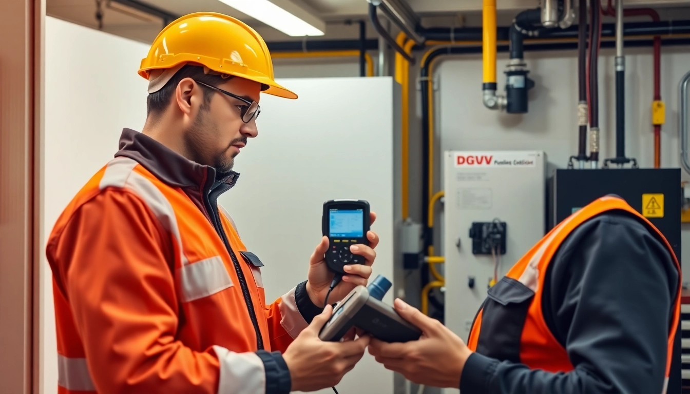 Electrician performing a DGUV V3 Prüfung to ensure electrical safety and compliance.
