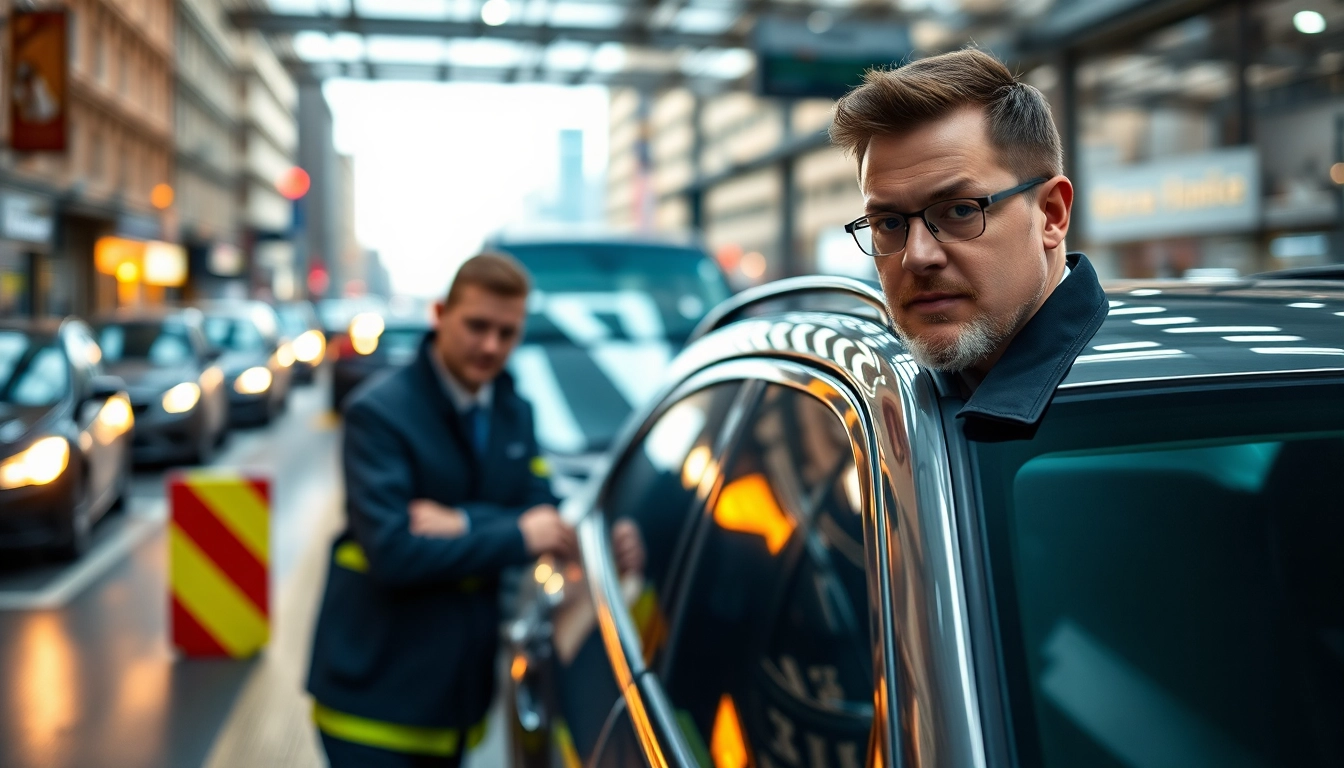 Kfz Gutachter Köln inspecting a vehicle with professionalism in Cologne's urban landscape.