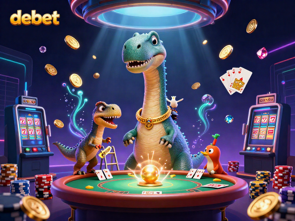 Experience vibrant gaming with debet, featuring fun characters and dynamic casino elements.