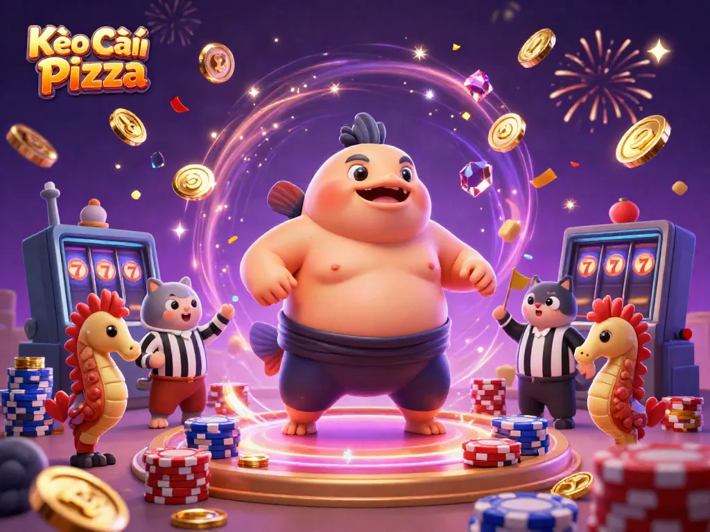Kèo Nhà Cái Pizza celebrates with fugu and friends in an exciting underwater casino scene.