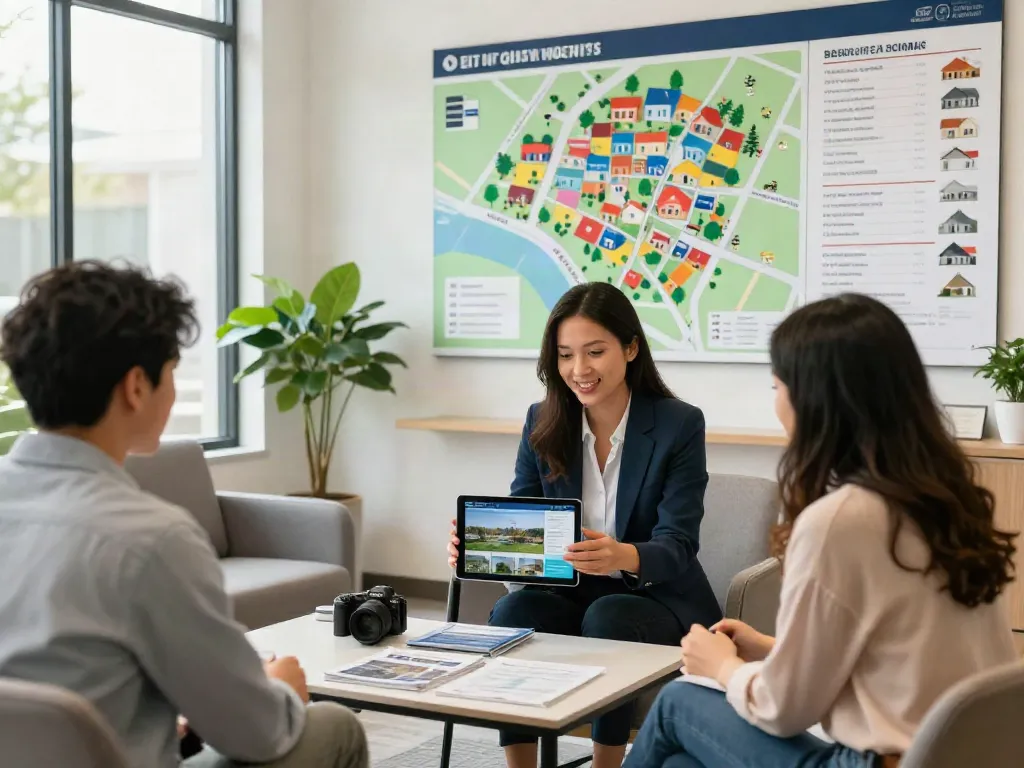 Bester Immobilienmakler Frankfurt im modernen Büro bei der Beratung von Kunden.