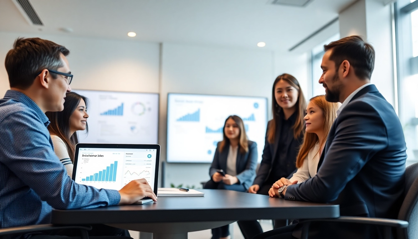 Professionelle Rekrutierungsszene, die Personalvermittlung Vertrieb mit einer Vielzahl von Vertriebskandidaten in einem modernen Büro hervorhebt.