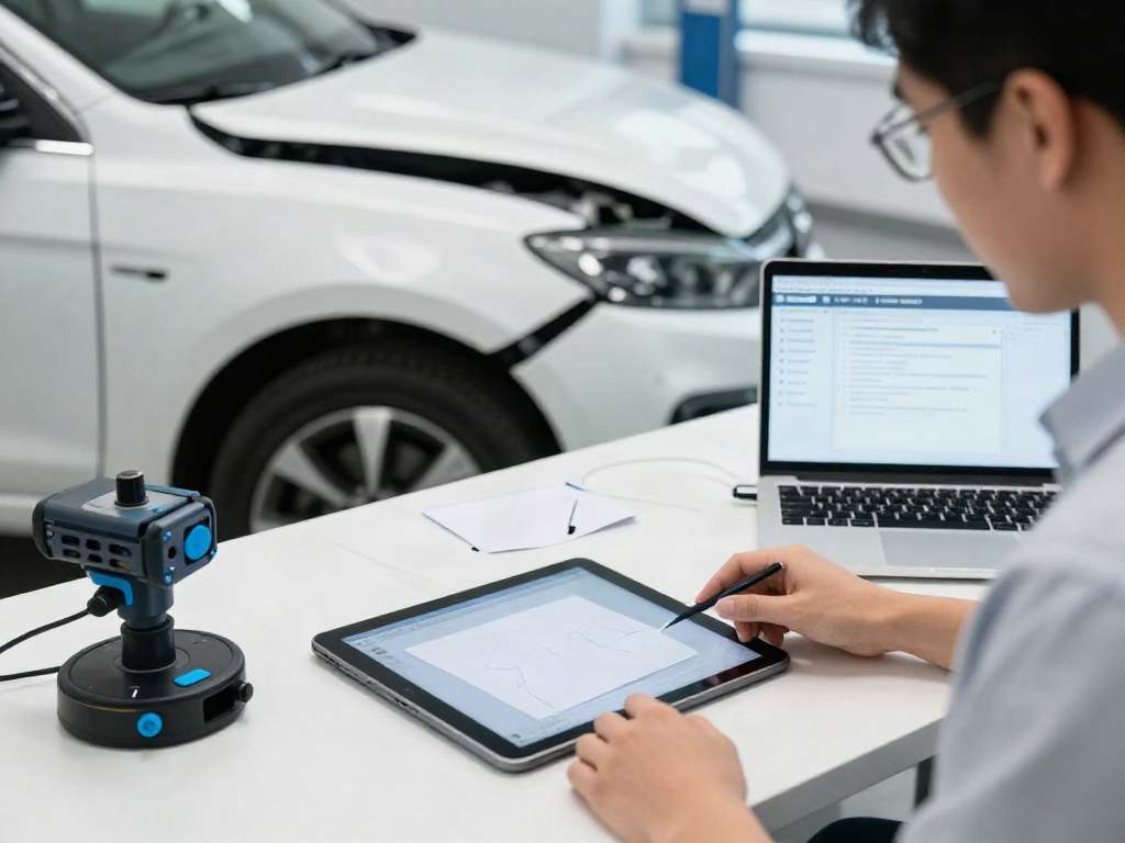 Kfz-Gutachter Dortmund bei der technischen Analyse eines Fahrzeugs, um Schäden zu bewerten.