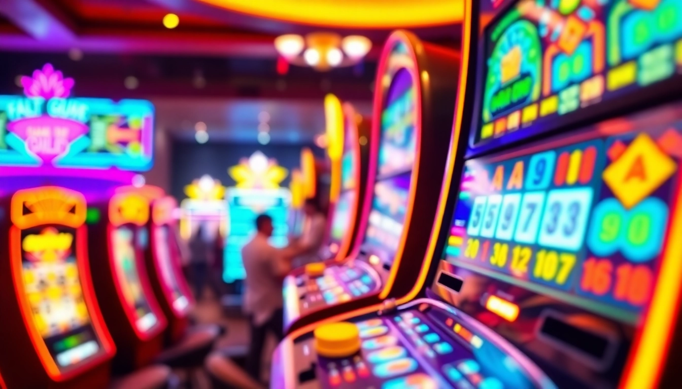 Experience the thrill of a casino bonus ohne einzahlung, featuring vibrant slot machines and a joyful winner.