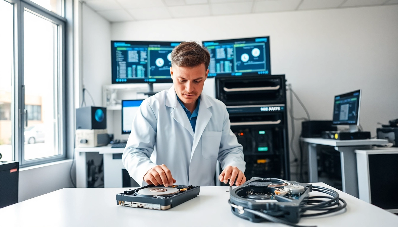 Festplattenrettung Wien durch einen Techniker in einem modernen Labor mit präzisen Werkzeugen.