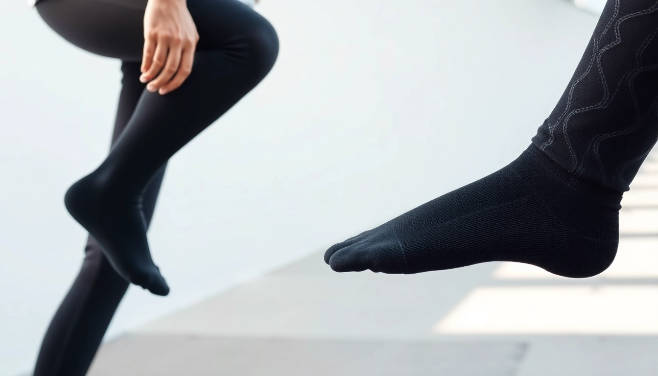 Trage kniehohe kompressionssocken mit elegantem Design für optimale Durchblutung und Komfort beim Sport.