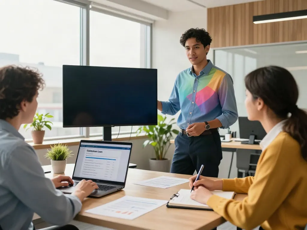 Engaging scene of professionals discussing Edmonton loans in a modern office environment.