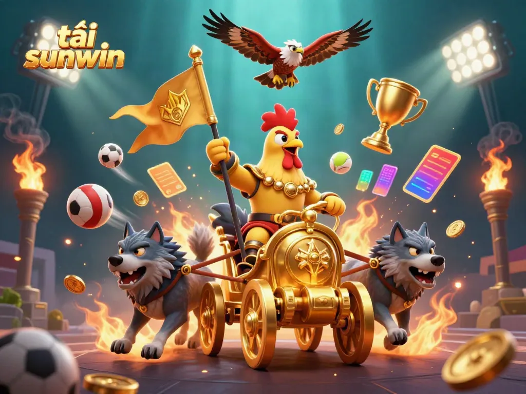 Engage in thrilling gameplay with tải sunwin, where a rooster warlord commands a vibrant betting scene.