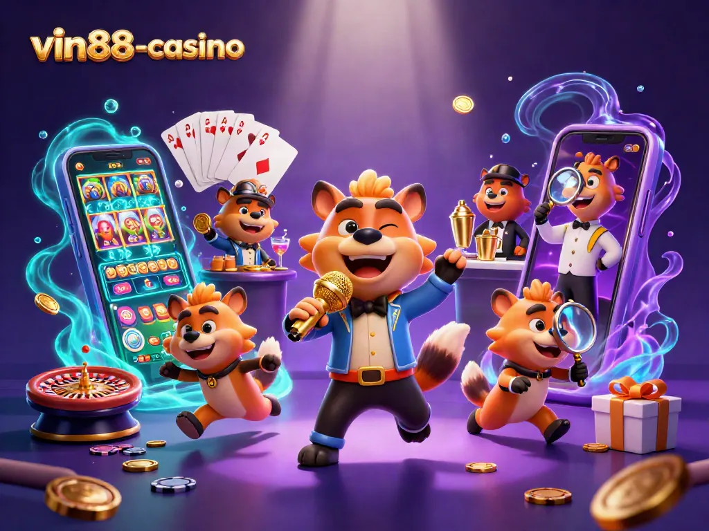 Engage in a vin88-casino adventure with lively hyenas and a dazzling casino atmosphere.