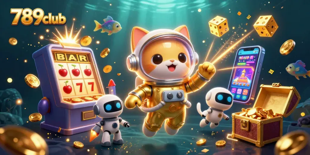Engage with 789club's thrilling casino experience featuring a vibrant scene with 3D characters and game elements.