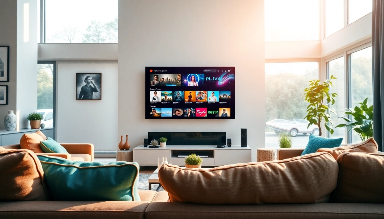 Iptv Anbieter auf einem modernen Fernseher in einem einladenden Wohnzimmer.