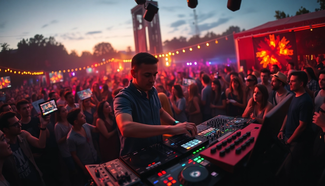 DJ in München animating the crowd at an outdoor event with captivating performance.