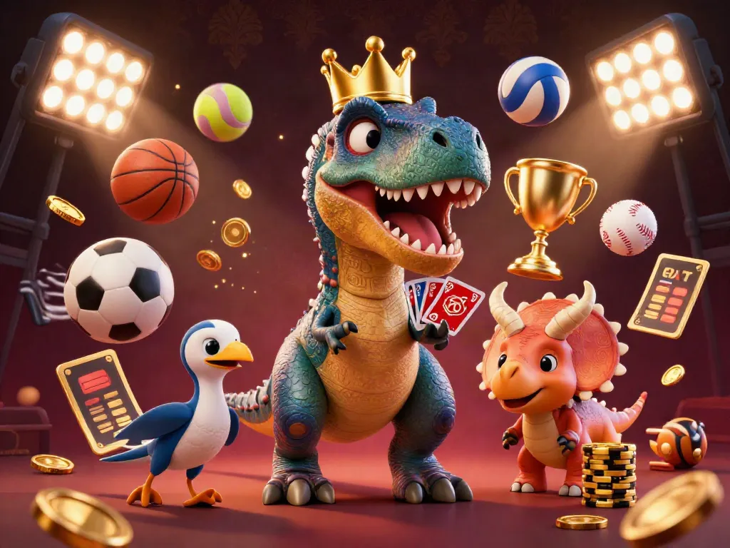 Play alongside TA88's friendly T-Rex and friends in a dynamic casino scene.
