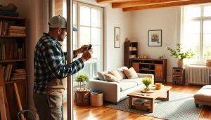 Hausrenovierung: Handwerker bei der Arbeit an einem historischen Fenster in einem neugestalteten Wohnraum.