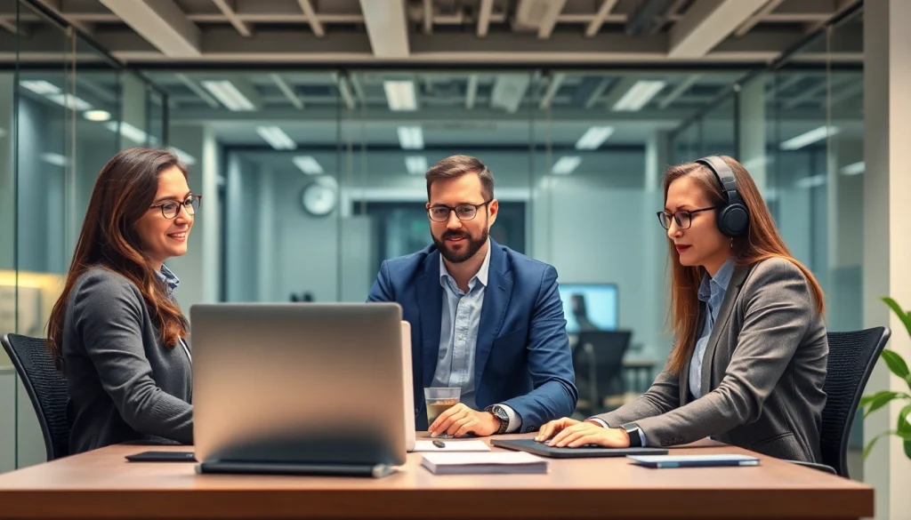 Aufnahme eines professionellen Teams beim Arbeiten an einem Löschdienst für Google-Bewertungen.