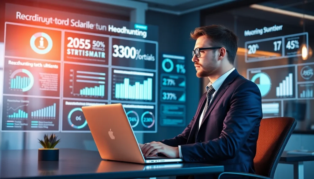 Aktiver Headhunter, der in einem modernen Büro mit Recruiting-Daten arbeitet.