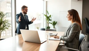 Headhunter Nürnberg in einem modernen Büro, das ein Gespräch mit einem Kandidaten führt.