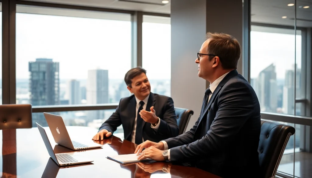 Headhunter CEO ist im Gespräch mit einem CEO in einem modernen Büro und fördert eine vertrauensvolle Austauschbasis.