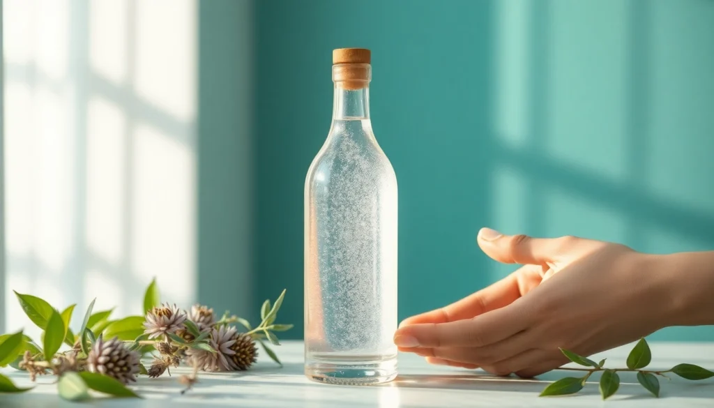 Erleben Sie die unübertroffene Reinheit von Kolloidalem Silber kaufen in einer eleganten Flasche mit frischen Kräutern.