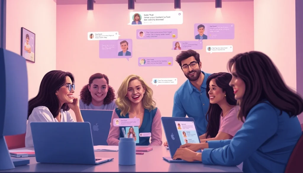 Engaging scene of diverse individuals enjoying vibrant sex chat conversations online.