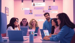 Engaging scene of diverse individuals enjoying vibrant sex chat conversations online.