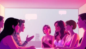 Immersive scene depicting engaging porn ai chat interactions with vibrant avatars and playful conversation bubbles.