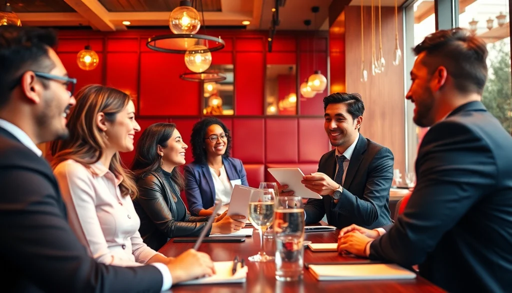 Interacting with potential candidates, a Headhunter Gastronomie showcases diverse talent in a vibrant restaurant setting.