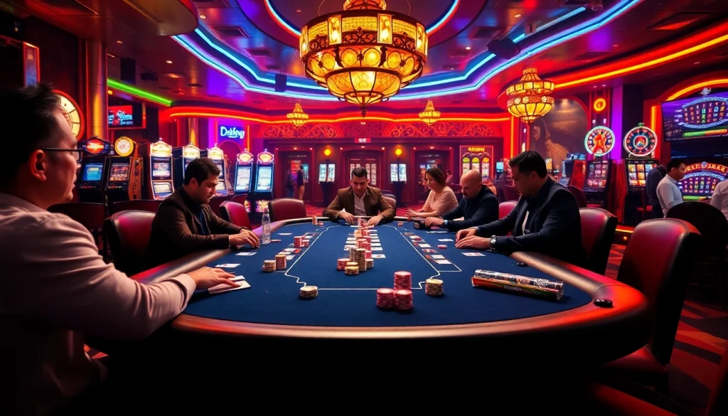 Experience thrilling moments at the RR88 link with vibrant casino scenes and professional poker players.