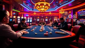 Experience thrilling moments at the RR88 link with vibrant casino scenes and professional poker players.