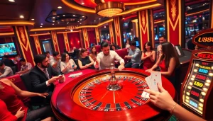 Exciting scene of players engaging in u888 bet at a luxurious casino table setting.