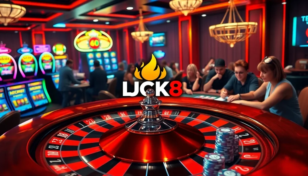 Người chơi tận hưởng thời gian tại các bàn casino có LUCK8 và các yếu tố cá cược sống động.