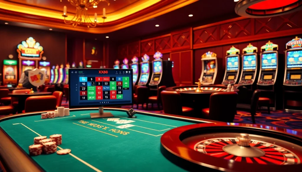 Experience seamless betting at XX88 with an upscale casino environment filled with games and excitement.