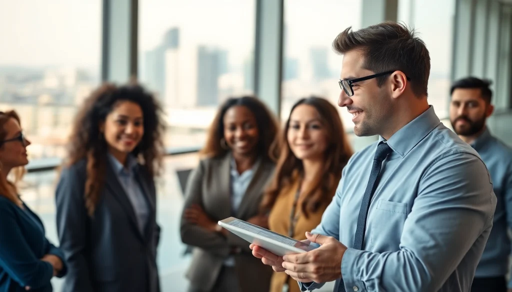 Headhunter IT interview with diverse candidates in a modern office setting