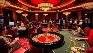 Experience the excitement of LIÊN MINH OKVIP in a vibrant casino atmosphere featuring roulette and poker.