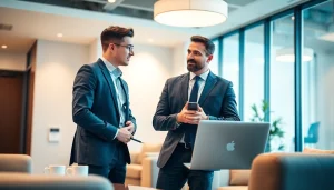Headhunter Schweiz berät einen Klienten in einem modernen Büro über Karrieremöglichkeiten.