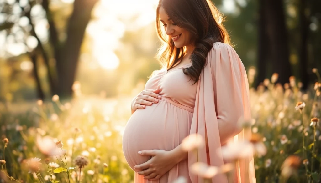 Schwangerschaftsfotografie mit einer schwangeren Frau, die ihren Babybauch sanft umarmt.