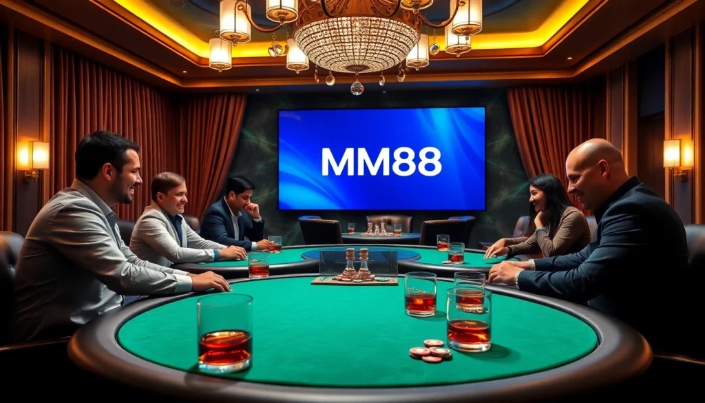 Experience the thrill of MM88 in an elegant casino poker room with vibrant ambiance.
