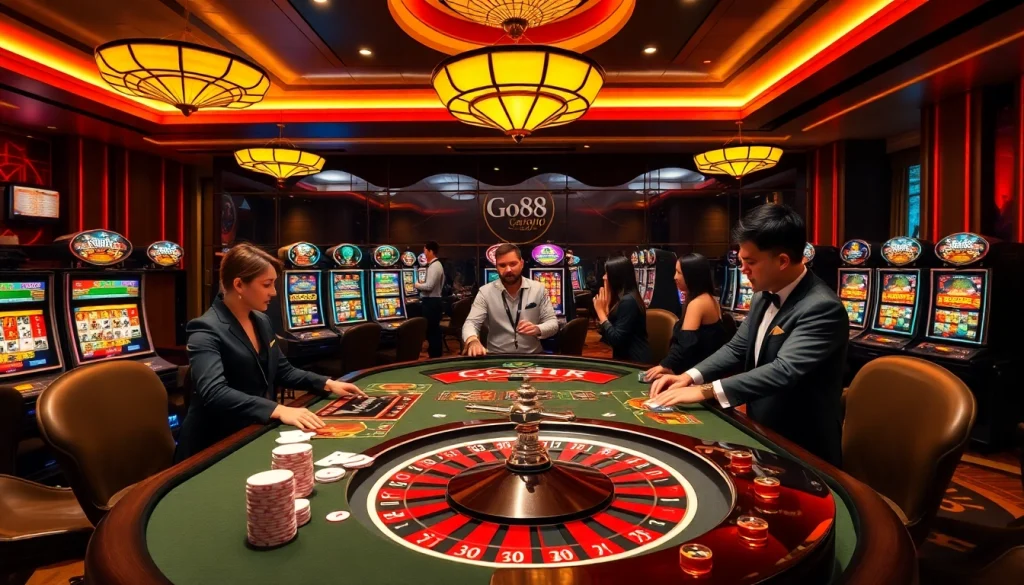 Experience the thrill of Go88 at a luxurious casino table with vibrant chips and cards.