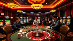 Experience the thrill of Go88 at a luxurious casino table with vibrant chips and cards.